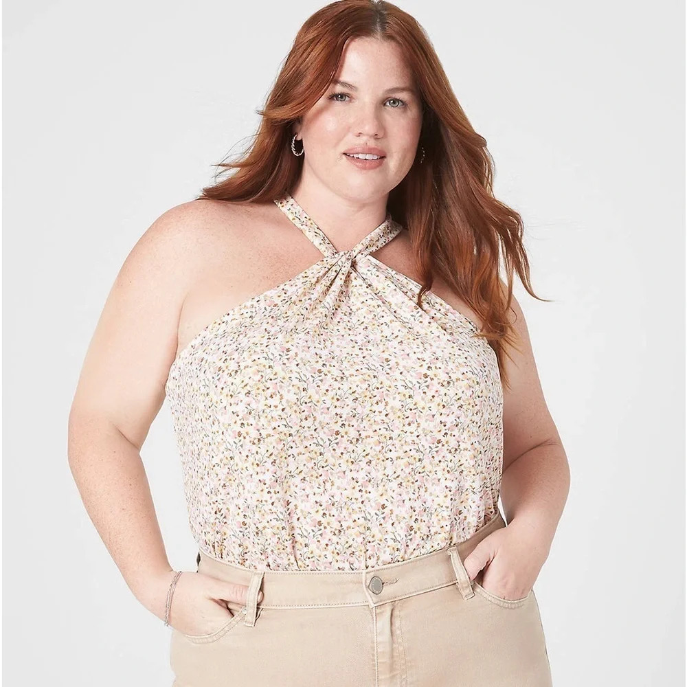 Nwt Lane Bryant Size 18/20 Twisted Halter Tank Top Vivid Ditsy Floral Stretchy